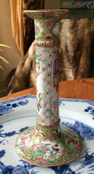 Chinese Antique Porcelain Candlestick 19th C Canton Famille Rose Figures 4