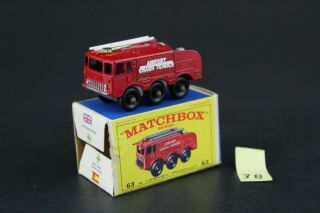 Vintage Matchbox Lesney Fire Crash Tender 63 W Box 38