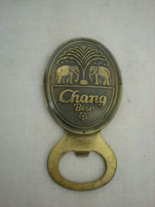 Vintage Brass  Chang Beer  Bottle Opener,  Two Elephants & Fountain