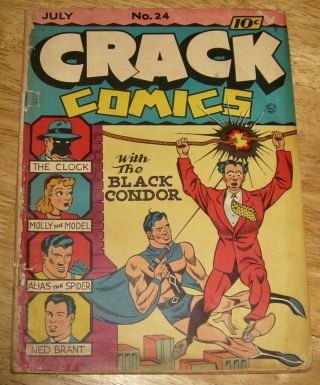 Crack Comics 24 Scarce Quality Ww2 - Era Black Condor Tor Spider Smash Military