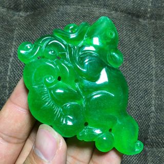 Chinese Zodiac Green Jadeite Jade Handwork Collectible Mouse & Ruyi Rare Pendant