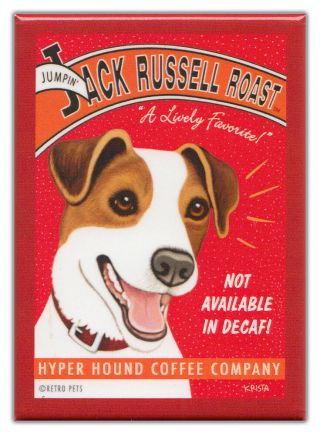 Retro Dogs Refrigerator Magnets: Jack Russell | Coffee | Vintage Advertising Art