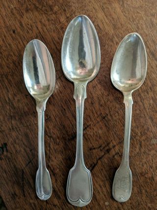 Three Coin Fiddle Thread Spoons; Two Kirk,  One 18th Century French