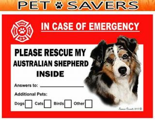 Australian Shepherd Dog Pet Savers Emergency Rescue Window Cling Sticker