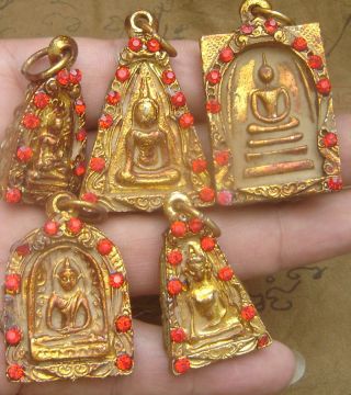 Benjapakee The Five Grand Set,  Gild Gold Bronze Diamond Ruby Pendant