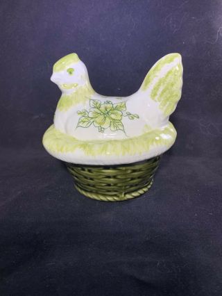 Vintage Hand Painted Ceramic Hen On Nest Candy Dish Made In Portugal Casa Pupo