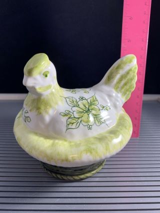Vintage Hand Painted Ceramic Hen On Nest Candy Dish Made In Portugal Casa Pupo 3