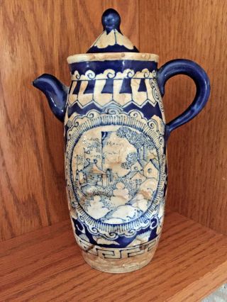 Rare Antique Signed Blue & White Chinese Japanese Asian Ceramic Teapot