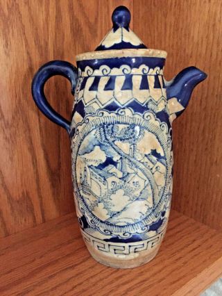 Rare Antique Signed Blue & White Chinese Japanese Asian Ceramic Teapot 2