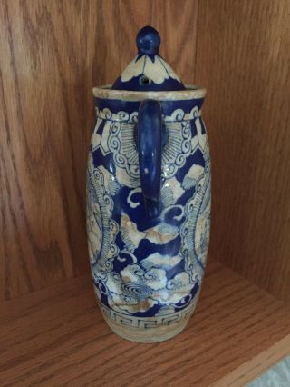 Rare Antique Signed Blue & White Chinese Japanese Asian Ceramic Teapot 3