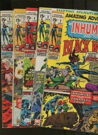 Adventures 2,  3,  4,  7,  8 (1970 - 71 Marvel) 5 Books Inhumans Black Widow
