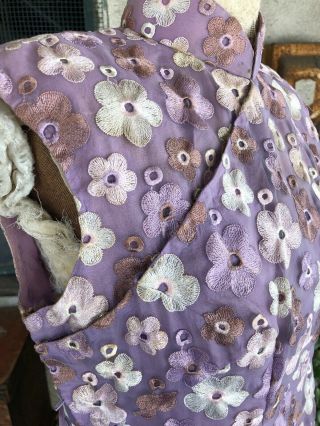 Vintage Chinese Cheongsam Dress Embroidered Flowers Purple Qipao 1930s 1940s 3