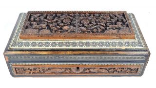 Antique Indian Sadeli Wood Box Late 19thc