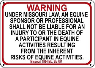 Missouri Equine Sign Activity Liability Warning Statute Horse Farm Barn Stable