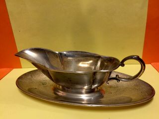 Antique 1920s.  Webster Sterling Silver Set Of Gravy Boat & Underplate Oval Tray.