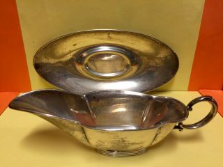 ANTIQUE 1920s.  WEBSTER STERLING SILVER SET OF GRAVY BOAT & UNDERPLATE OVAL TRAY. 2