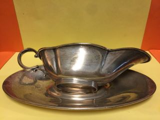 ANTIQUE 1920s.  WEBSTER STERLING SILVER SET OF GRAVY BOAT & UNDERPLATE OVAL TRAY. 6