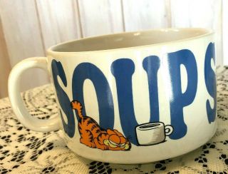 Vtg.  Garfield The Cat Ceramic Soup Mug - 1978 Enesco - Jim Davis - Blue Letters/e - 7474