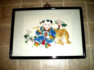 2 - Chinese Watercolor & Ink Paintings - Little Girl w/Cow & Boy w/Flute 3
