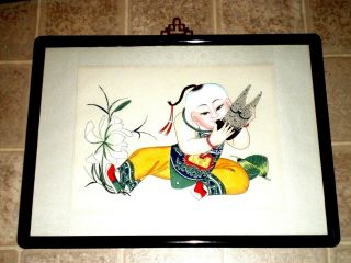 2 - Chinese Watercolor & Ink Paintings - Little Girl w/Cow & Boy w/Flute 7