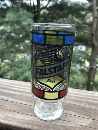Vintage Falstaff " Stain Glass " Beer 6.  5 " Glass