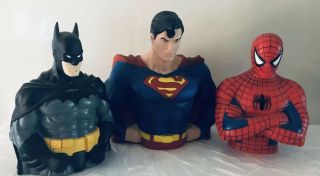Dc Comics Batman Superman Spider Manbust Figure Bank Pvc Piggy Bank Asis No Lid