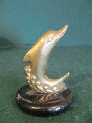 Vintage 3 1/2 Inch Brass Dolphin Jumping From Wave Paper Weight