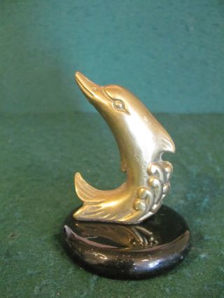 VINTAGE 3 1/2 INCH BRASS DOLPHIN JUMPING FROM WAVE PAPER WEIGHT 3
