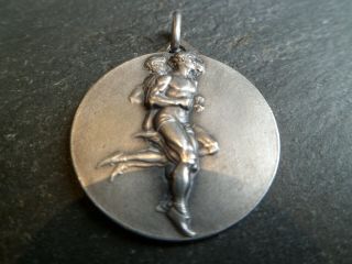 Very Rare Antique Solid Silver High Relief Albert Pocket Watch Chain Fob Medal 2