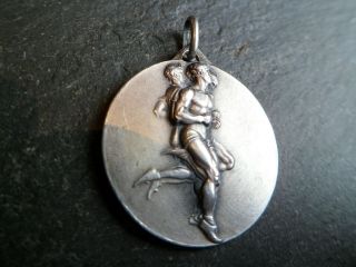 Very Rare Antique Solid Silver High Relief Albert Pocket Watch Chain Fob Medal 3