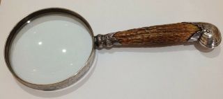 Antique Magnifying Glass With Silver Mounted Stag Antler Handle 1900 6
