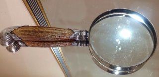 Antique Magnifying Glass With Silver Mounted Stag Antler Handle 1900 7
