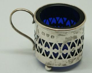 Solid (sterling) Silver Mustard Pot With Blue Glass Liner - Chester P 1898