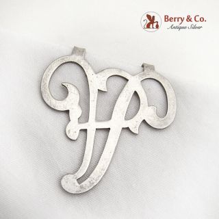 Vintage Ornate Napkin Clip A Letter Sterling Silver