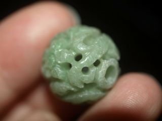 Vintage Carved Chinese Bead Green Jadeite Jade Flower Lingzhi 18mm Round RARE 4