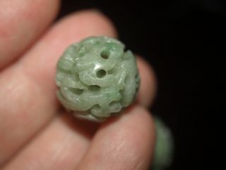 Vintage Carved Chinese Bead Green Jadeite Jade Flower Lingzhi 18mm Round RARE 6