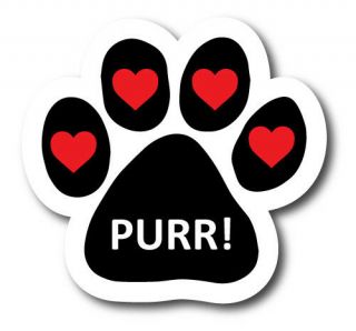 Purr Paw Print Magnet 5 Inch Paw Decal With Red Hearts For Car Truck Or Fridge