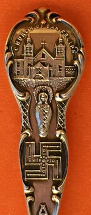 By Fred Harvey Alvarado Swastika Albuquerque Sterling Silver Souvenir Spoon