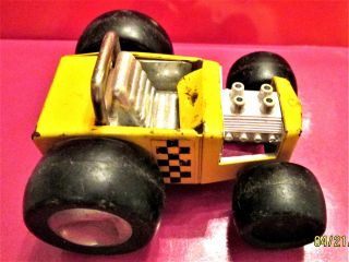 Vintage Buddy L Yellow Tin Plate Race Car With Large Tires,  Sturdy Construction