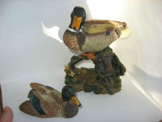 2 Male Mallard Ducks - 1 On A Log & 1 Resting - Home Decor Plastic/synthetic