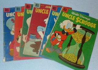 Half Dozen Silver Age Dell Disney Uncle Scrooge Comic Books,  12,  13,  14,  17,  19 Ug