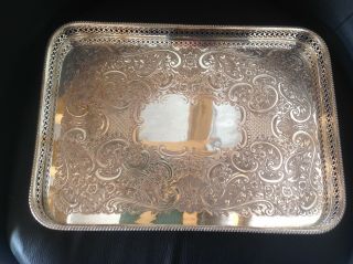 Vintage Silver Plate Gallery Breakfast Serving Drinks Cocktail Tray