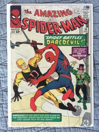 Rare 1964 Silver Age Spider - Man 16 Key Daredevil Battle Issue Complete