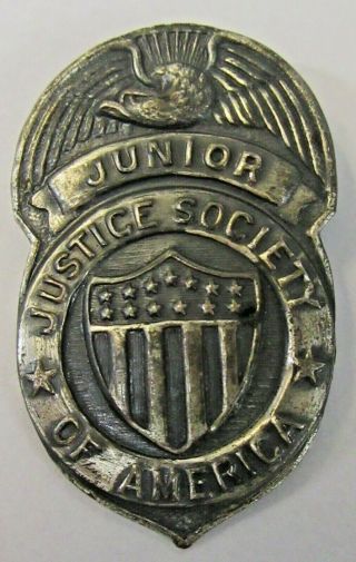 Rare 1942 Junior Justice Society Of America Silver Tin Badge Pinback Premium ^