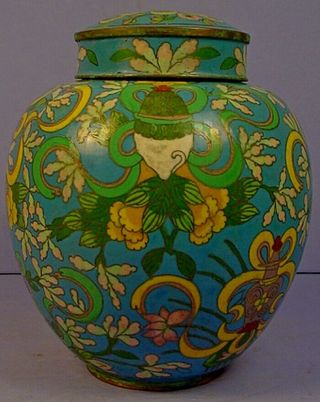 Antique Chinese Cloisonne Enamel On Copper Wired & Wireless Ginger Jar
