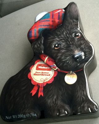 Walker’s Shortbread Cookies Tin In The Shape Of Mac - Black Scottish Terrier Dog