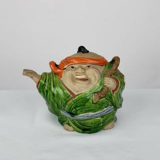 Japanese Banko Ware Pottery Figural Teapot Of Fat Samurai Taisho Period Scarce
