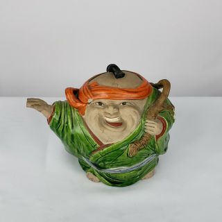 Japanese Banko Ware Pottery Figural Teapot of Fat Samurai Taisho Period Scarce 2