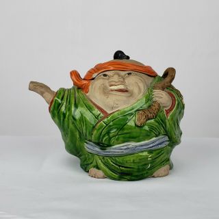 Japanese Banko Ware Pottery Figural Teapot of Fat Samurai Taisho Period Scarce 3