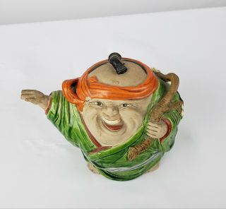 Japanese Banko Ware Pottery Figural Teapot of Fat Samurai Taisho Period Scarce 8